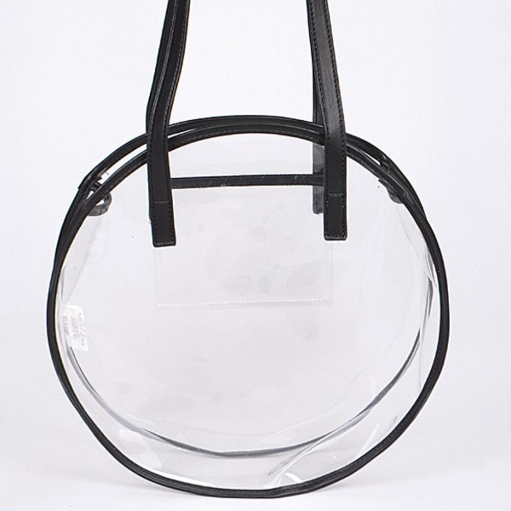 Clear Round Shoulder Bag/Tote Bag- W/ Black Accents & Pocket - NWT
